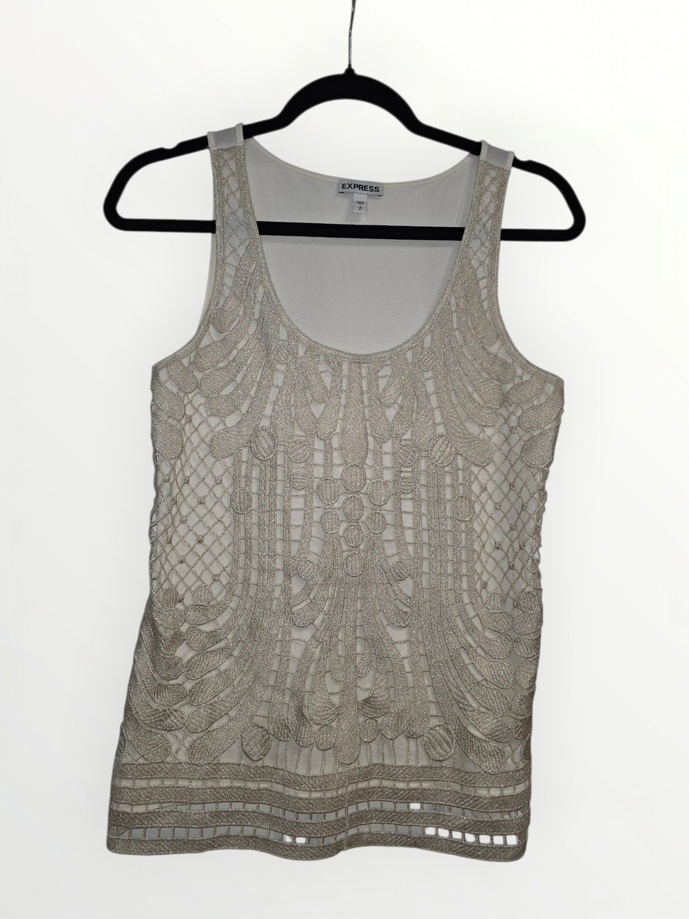 EXPRESS Women's Cream Crochet Metallic Overlay Tank Top SMALL